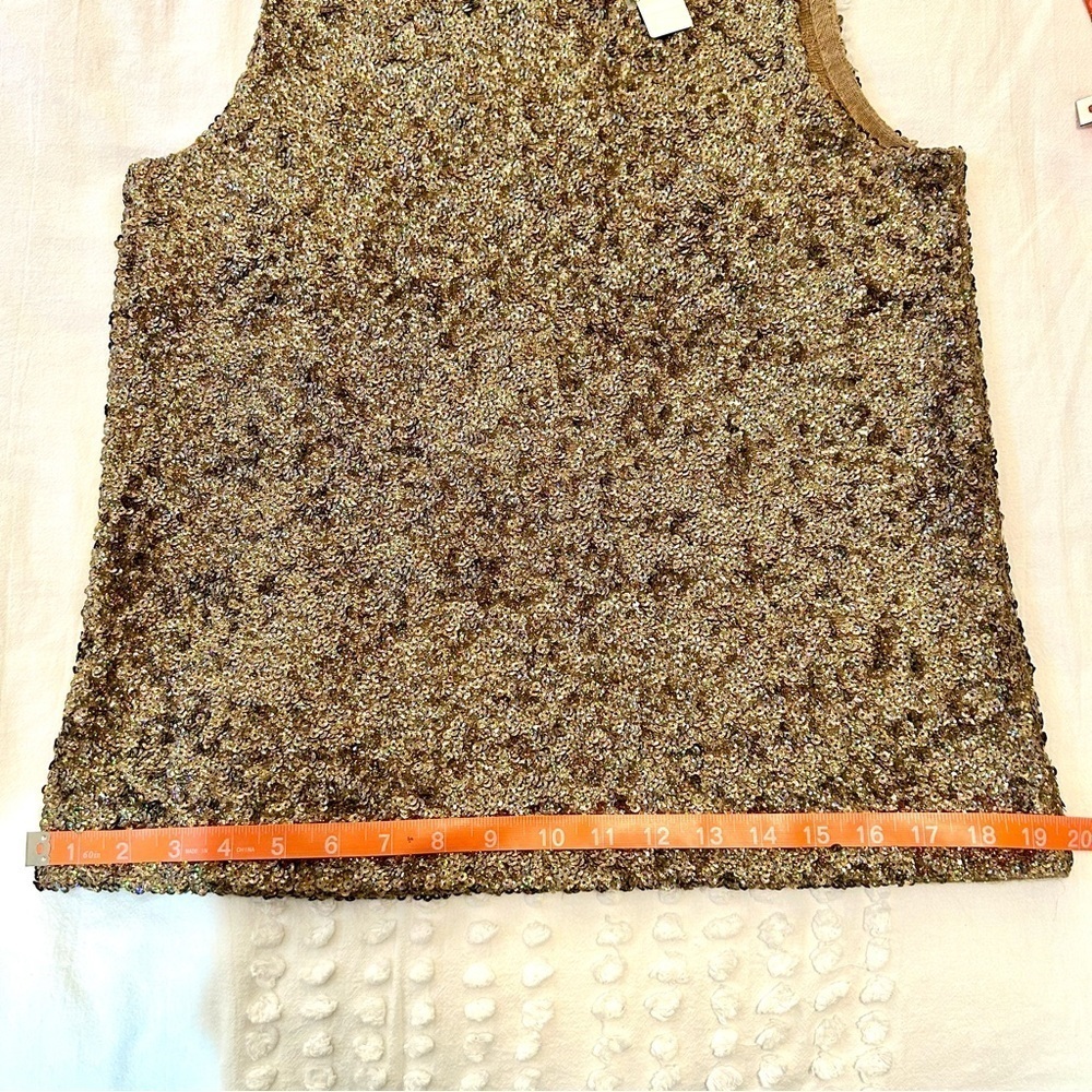 J Crew Collection Shimmering Gold Sequin Sweater Knit Shell Tank Wool Blend NWT - Picture 12 of 14